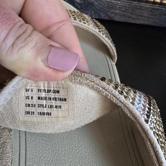 FitFlop Women's Flare Strobe Gold Toned Crystals Jewel Slide Sandals 8 - Picture 5 of 9